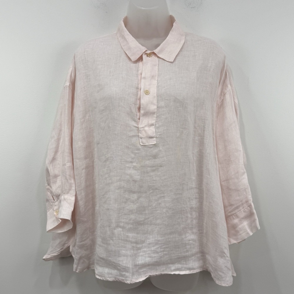 CP Shades 100% Linen Top M Pink Lagenlook Boxy Beachy Oversized Popover Lagom